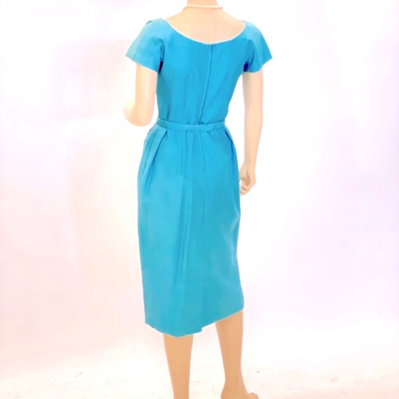 πIncredible Aqua Vintage MadMen Sheath Wiggle Dressπ - Picture 2 of 11